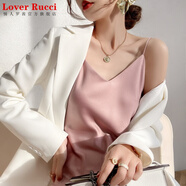 LOVER RUCCI高級感醋酸真絲緞吊帶連衣裙女春夏中長a字打底裙內(nèi)搭夏傘裙大擺 粉色 S