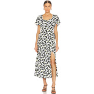 DI D.VF法式連衣裙2023秋季新款黑白花朵方領(lǐng)飛飛袖修身顯瘦高腰 黑白花朵方領(lǐng)高腰開(kāi)叉裙 M