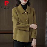 皮爾卡丹（pierre cardin）雙面毛呢外套女2025年短款顯瘦修身秋冬女裝時(shí)尚短外套上衣雙面 卡其綠 2XL 115-125斤