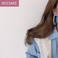 SICCSAEE 歐美范個(gè)性耳環(huán)女超大圈圈C形耳釘925銀針時(shí)髦夸張無(wú)耳洞耳夾 0602 藍(lán)色超大C圈銀針