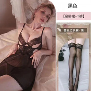 情趣內衣女免脫火辣睡衣蕾絲網(wǎng)紗睡裙連體包臀短裙黑絲純欲風(fēng)戰袍 黑色+黑絲襪 均 碼【建議80-125斤】