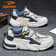 德?tīng)柣荩―EERWAY）老爹鞋男鞋2025冬季鞋子男士厚底休閑鞋百搭運動(dòng)跑步鞋 白灰蘭 42