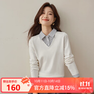 熙世界假兩件針織衫女士2025春季設計感長(cháng)袖毛衣襯衫領(lǐng)打底衫上衣 氧氣白 S