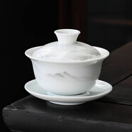 瓷牌茗茶具 蓋碗大號 青花陶瓷蓋碗花茶杯 白瓷三才碗杯敬茶碗泡茶 功夫茶具 【水墨遠山】蓋碗
