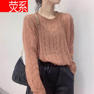 熒系馬海毛針織女毛衣歐洲站2023春夏新款寬松百搭圓領(lǐng)長袖薄款慵懶風(fēng) 淺棕色 L