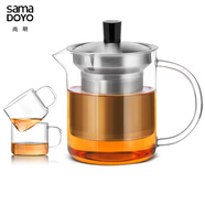 尚明（SAMADOYO） 耐熱玻璃茶壺泡茶壺不銹鋼過濾家用大容量泡茶器加厚茶具套裝 400ml配2個小杯 