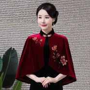 矜持范短外套女春秋款金絨旗袍披肩外搭高端禮服披風斗篷氣質(zhì)繡花 酒紅（繡花款） 2XL （建議105-125斤）
