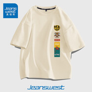 真維斯（JEANSWEST）短袖t恤男ins潮牌2025春夏季男女寬松oversize半袖衣服美式高街男 杏色 獅來運(yùn)轉(zhuǎn)_K M