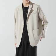 花花公子休閑西裝外套男秋冬季寬松制服上衣韓版男士夾克套裝雅痞帥小西服 卡其色 XL 建議【140-155斤】