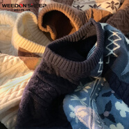 威登羊（WEEDON SHEEP）內(nèi)搭毛衣男秋冬季潮牌加厚慵懶打底針織衫復(fù)古拼接保暖寬松線衣外 藍(lán)色（低領(lǐng)） XL