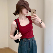 俞兆林純色顯瘦遮副乳方領(lǐng)背心夏季新款韓版修身百搭可外穿上衣女 YZL-韓版方領(lǐng)【酒紅色】 均碼（80-130斤）