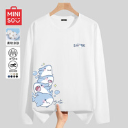 名創(chuàng)優(yōu)品（MINISO）初秋純棉打底衫男春秋重磅圓領內(nèi)搭上衣男女生百搭純色長袖T恤潮 白色(星星鯊胸標_大右下標) L 175(名創(chuàng)優(yōu)品 品控嚴格)