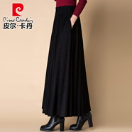 皮爾卡丹（pierre cardin）2025秋冬季新款復(fù)古印花半身長(zhǎng)裙女高腰大擺跳舞裙女大碼半身裙子 純黑色 S