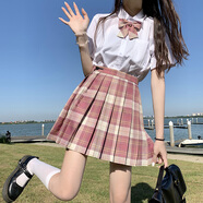 妃秀蝶jk制服套裝全套格裙短裙學百褶裙a字半身裙日系學院風 樹莓裙子+襯衫+領結 XL