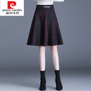 皮爾卡丹（pierre cardin）針織毛呢格子a字裙女秋冬2025新款高腰顯瘦小個(gè)子短裙大擺半身裙 紅色 裙長(cháng)55CM M 腰圍2尺左右/90-100斤