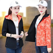 MOSONG 短外套女兩面穿新款秋冬韓版休閑原宿風(fēng)女士夾克風(fēng)衣女裝上衣 黑色(雙面穿) L 95-110斤