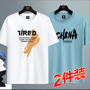賓宇兄弟短袖t恤男寬松大碼男士夏天圓領(lǐng)純棉半袖休閑上衣情侶白色衣服 JR字母白+新CH天藍(lán) S 80-95斤