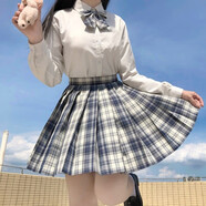 蘿美醬jk制服春秋全套女生短裙學院風JK裙百褶裙半身裙套裝顯瘦裙子 溫柔格裙+長袖襯衫+領結(jié) M 【建議95-105斤】