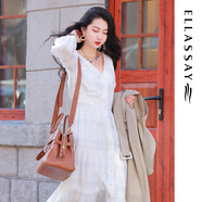 歌力思（ELLASSAY）【張婧儀同款】初戀小白裙新款100%桑蠶絲法式鏤空真絲連衣裙 白色織提花繡花 XS