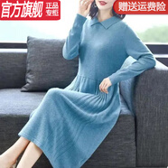 WVHK大碼女裝胖mm針織連衣裙秋冬裝2024新款寬松顯瘦中長(zhǎng)款毛衣裙子 34-12藍(lán)色 【品質(zhì)正品】 S 【85-95斤】