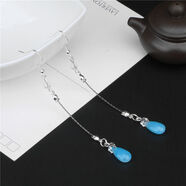 汀白漢服國風(fēng)少女古裝仙女古典配飾古風(fēng)清新琉璃水滴流蘇耳環(huán)耳鉤耳飾 淺藍色耳鉤款