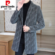 皮爾卡丹（pierre cardin）冬季加厚中長款金貂絨外套男修身西裝領(lǐng)毛呢大衣羊毛呢子風(fēng)衣 A12灰色 3XL