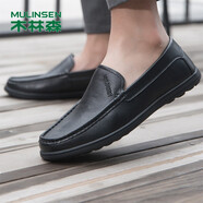 木林森（MULINSEN）商務(wù)休閑鞋 舒適百搭男鞋牛皮套腳休閑皮鞋男駕車豆豆鞋 黑色 40碼 SS87108-1