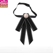 梔子花開(kāi) 領(lǐng)結領(lǐng)花襯衫女衣領(lǐng)口配飾飄帶蝴蝶結學(xué)院風(fēng)畢業(yè)照演出jk裝飾 黑色跳線(xiàn)斜邊-珍珠-系帶款