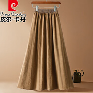 皮爾卡丹高級(jí)感亞麻棉質(zhì)半身裙女夏新款有口袋中長(zhǎng)款寬松顯瘦A字大擺長(zhǎng)裙 卡其色 M