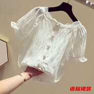 風曉薇夏季新款加肥加大碼女裝胖MM雪紡衫寬松遮肉遮肚子洋氣200斤上衣 白色-遮肚子大碼女裝 2XL -遮肚子大碼女裝