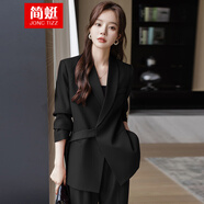 簡(jiǎn)蜓西裝套裝女休閑時(shí)尚職業(yè)裝西服兩件套裝春秋氣質(zhì)高級(jí)感女神闊腿褲 黑色單西裝（腰帶款） 2XL 【125斤-140斤】