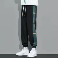 gxmy休閑褲男士春秋季百搭寬松束腳運動(dòng)男褲子潮流學(xué)生青少年長(cháng)褲子男 K57黑色 M 【建議85-100斤】