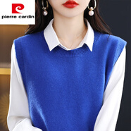 皮爾卡丹（pierre cardin）春秋新款圓領(lǐng)馬甲坎肩女搭配襯衣穿無(wú)袖毛衣針織背心女坎肩內搭高 克萊因藍 3XL