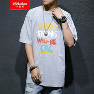 卡度頓大碼男裝潮胖子圓領(lǐng)印花短袖t恤加肥加大男肥佬大號半袖寬松體恤 淺灰色 M 建議120-140斤