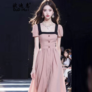 歐迪惠（Oudihui）方領(lǐng)連衣裙女裝夏季2025年新款法式裙子女中長(zhǎng)款名媛氣質(zhì)顯瘦衣服 粉色 S