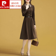 皮爾卡丹氣質(zhì)名媛高端裙子秋季2023年新款女裝中長款長袖秋冬毛呢連衣裙潮 咖色 XL(建議115-125斤 高品質(zhì))