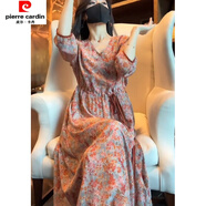 皮爾卡丹女裝含連衣裙子夏季2025新款感V領(lǐng)碎花長(zhǎng)裙 花色 XL