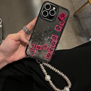 龍順旺高級感發(fā)財流沙殼適用蘋(píng)果手鏈iPhone16手機殼新款13/14防摔硅膠殼14pro掛繩15PROMAX女款保護套 發(fā)字流沙殼+雙珠炫彩手鏈 iPhone 13