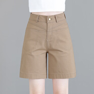 魅力棠五分短褲女夏季牛仔休閑中褲小個(gè)子闊腿褲子韓版高腰薄款熱褲5分 卡其色 L/28(105-115斤)