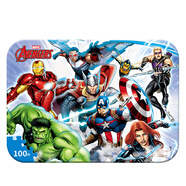 古部冰雪奇緣兒童鐵盒木制拼圖100片女孩公主玩具 3-6歲卡通平圖禮物 復(fù)仇者聯(lián)盟100片3363