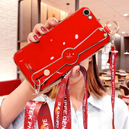 優(yōu)蕾絲 iphone6/7/8手機殼6s保護6plus硅膠套蘋果腕帶斜挎掛繩全包防摔軟殼女款 蘋果6/6s【中國紅】全屏鋼膜+斜挎掛繩