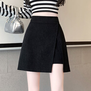 蕓玫兒（yunmeier）半身裙2025年秋冬裝新款裙子燈芯絨開(kāi)叉a字包臀裙女秋冬新品韓版 黑色 S
