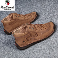 西域駱駝（VANCAMEL）馬丁靴男低幫英倫46工裝鞋47大頭皮鞋48休閑皮鞋大碼戶(hù)外登山 金黃（高幫） 39