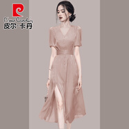 皮爾卡丹高端名媛輕奢連衣裙小眾設(shè)計氣質(zhì)修身裙子高級感女裝女神范長裙夏 粉色 S