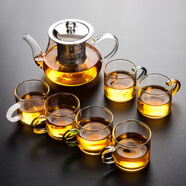 瓷牌茗茶具（cipaiming teaset） 透明玻璃茶具整套套裝家用功夫茶壺茶杯會(huì)客泡茶器 透明把《八駿壺》6彩把杯
