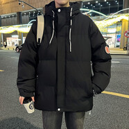 歌樸偉冬季棉服男連帽男士棉衣加厚棉襖外套晉江羽面包絨服情侶衣服 8028黑色 XL