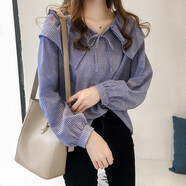 歌蜜奴 襯衫女長袖2021春秋季女裝新款春裝女衣服女士棉襯衣 藍(lán)色 M