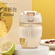 夏季ins風(fēng)可愛(ài)帶吸管高硼硅玻璃杯便攜咖啡杯一蓋兩用簡(jiǎn)約雙飲杯 清新白400ml
