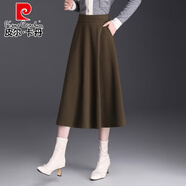 皮爾卡丹（pierre cardin）針織毛呢半身裙女秋冬裙子2025新款口袋a字裙中長款垂感大擺顯瘦 咖色 M 2尺