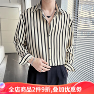 侯七爺（HOUQIYE）輕熟風(fēng)春秋冰絲垂感長(cháng)袖花襯衫男潮牌寬松碎花感印花襯衣 1號色 均碼 M